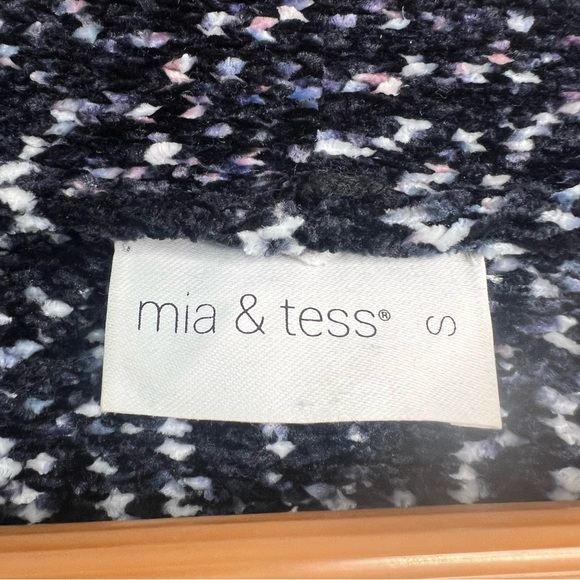 Mia & Tess chenille navy open front cardigan marled white, blue flecks Sz S - Picture 4 of 9